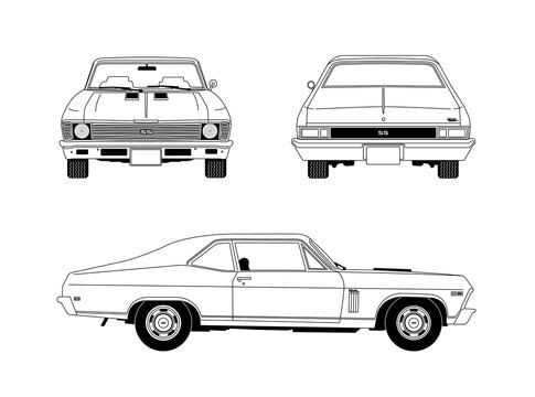 American classic muscle car blueprint  vector illustration