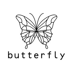 Beautiful butterfly on a white background in linear style. Hand-drawn.