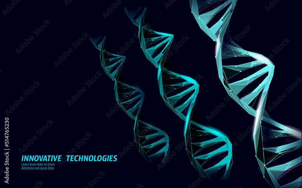 Aufkleber dna 3d chemical molecule structure low poly. polygonal triangle point line healthy cell part. micros