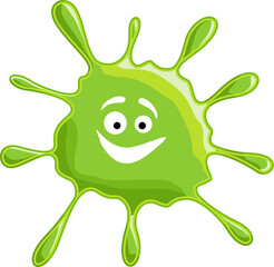 Green slime splash blot. Slime blot isolated on white background. Green blob with smile. Cartoon monster. Vector green abstract shape. Elements for Halloween web banner, flyer, cards and poster design