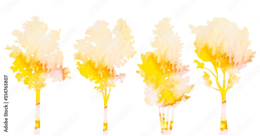Wall mural trees watercolor silhouette isolated, vector - Wall murals