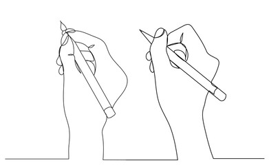 hands with pencils one continuous line drawing, isolated, vector