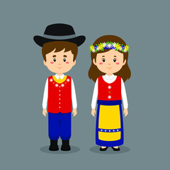 Couple Character Wearing Sweden National Dress