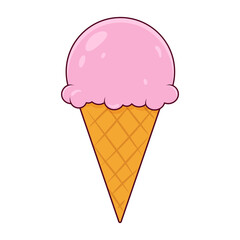 Pink ice cream cone isolated on white background