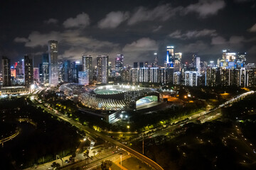 Fototapeta premium Aerial view of landscape at night in Shenzhen city,China