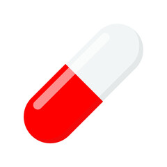 Red Medical Pill Icon vector illustration Isolated on white Background. Design template of Pills, Capsules for graphics, Mockup. Medical, Healthcare and pharmaceuticals Concept. 