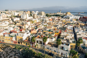 View of the city of Almería from above in a sunny afternoon