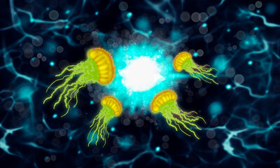 gold jellyfish   and  white light ,abstract fantasy background