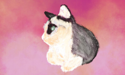 white and brown color  cat watercolor paint