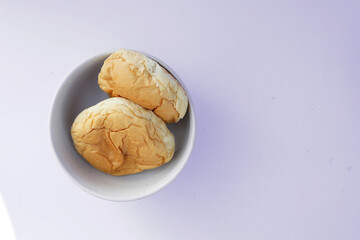 carbohydrate food, 2 stacked white bread on plain background