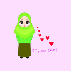 Cute girl cartoon illustration. islamic girl.