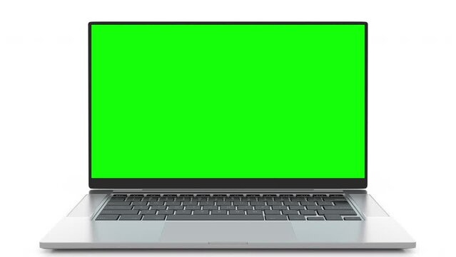 Empty modern Green Screen Notebook for Paste Background.
Laptop computer with Mock Up Green Screen Chroma Key Display.
High-quality 3D Animation 4k, Ultra HD 3840x2160