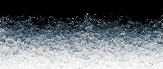 Ice cubes heap on black background. tray with pieces of crushed ice cubes on black background. - 514769616