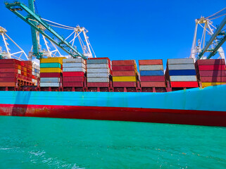 Container ship at Port Miami, one of the largest cargo ports in the US.
