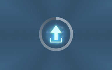 illustrated glowing upload arrow icon with loading circle, file sharing, transmitting data, internet, network, connection, sharing
