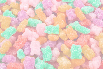 Jelly sweats bears background. Top view.