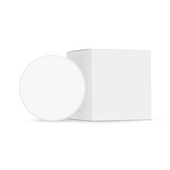 Cosmetic Jar and Square Packing Box Mockup, Isolated on White Background. Vector Illustration