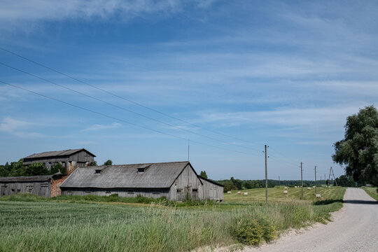 old abandoned industrial agriculture buildings in Latvia countryside