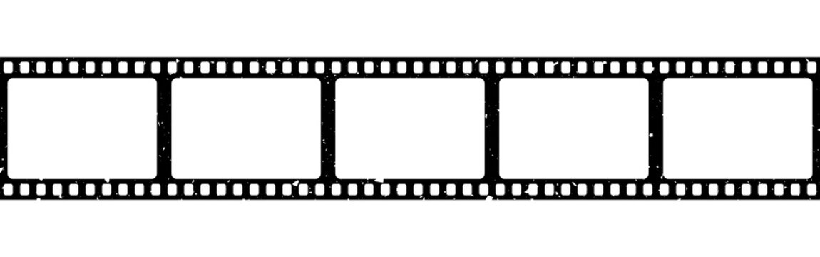 Film strip old effect. Camera roll on white backdrop. Film frame template. Analog video negatives. Empty photo frames. Vector illustration