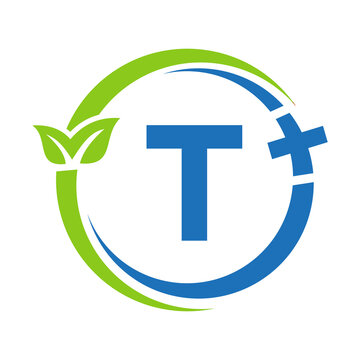 Letter T Healthcare Logo. Doctor Logo on Alphabet T Sign. Medical Pharmacy Plus Symbol Design