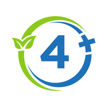 Letter 4 Healthcare Logo. Doctor Logo on Alphabet 4 Sign. Medical Pharmacy Plus Symbol Design