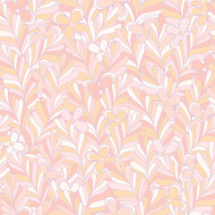 Pastel candy hippie seamless pattern. Vector nostalgic retro 60s groovy print. Vintage floral background. Textile and surface design with old fashioned hand drawn naive geometric flowers