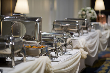 buffet food, catering food party at restaurant, mini canapes, snacks and appetizers
