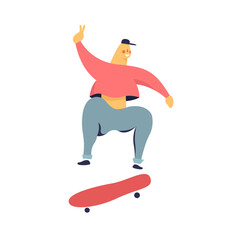 A skater doing a skateboard trick. A man doing kickflips with his skateboard. A boy jumping on his skateboard. Vector illustration
