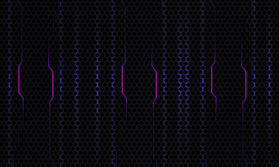 Abstract dark gray carbon fiber gaming technology background with purple and blue flashes and technology shapes. Vector illustration