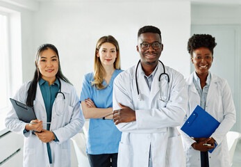 doctor woman portrait hospital team man nurse medical health medicine diversity unity multiracial...