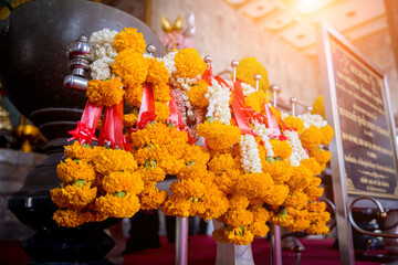 Inside of old traditional buddhist temple in Thailand