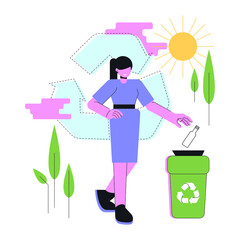 Vector abstract illustration. Flat style. Environmental protection, separate waste collection, care for nature and the planet. Glass.