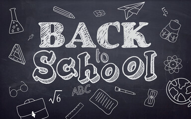 Back to School Doodle with Chalk on Dirty Blackboard