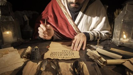 Middle East Historical Confidential Correspondence.
Emperor writing handwriting on papyrus paper in ancient times.
