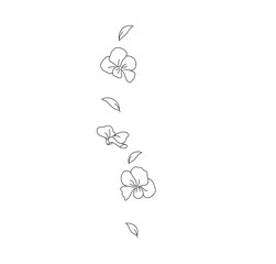Vector isolated vertically falling flowers with leaves colorless black and white contour line drawing - obrazy, fototapety, plakaty