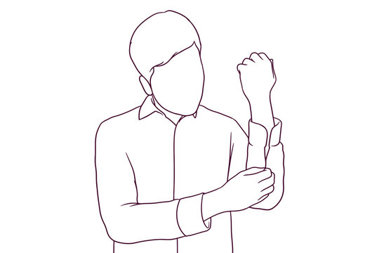 man adjusting sleeve line art clip art preview