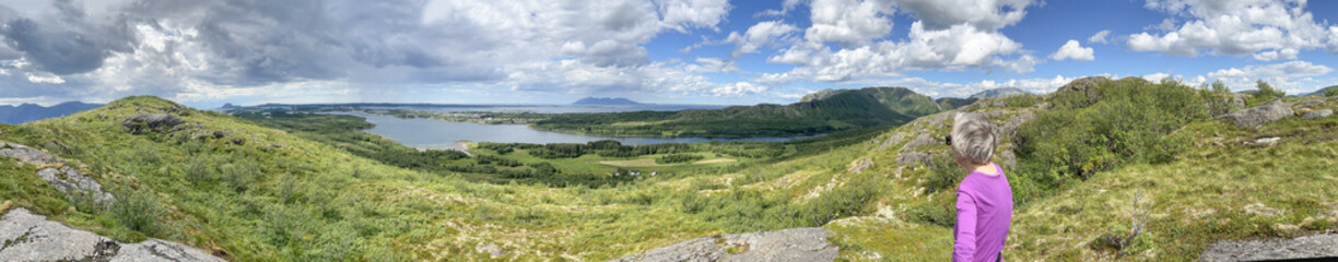 Fototapeta na wymiar Panorama from mountain Urstabben in Brønnøy municipality - ,Helgeland,Northern Norway,scandinavia,Europe