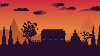 silhouette of traditional Thai temple on gradient background