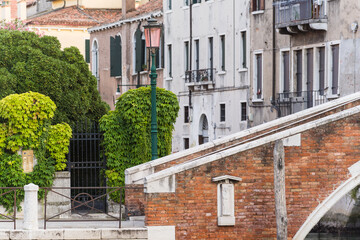Architectural detail of bridge and buildings in Venice, Italy 