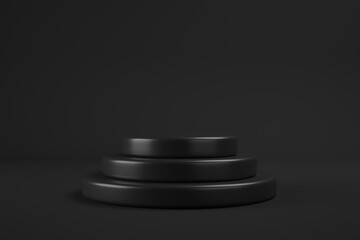 Modern Platform stand podium display on dark room background. for empty product shelf or exhibition stage backdrop. 3D rendering.	
