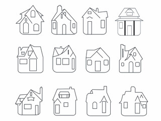 house style line art icon set .home square design icon logo 