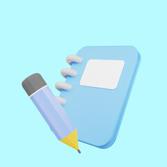 3d illustration of note icon notebook and pencil 3d render