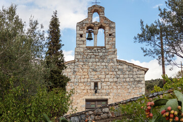 Fototapeta na wymiar Greece. Limeni village, Mani Laconia, Peloponnese. Agios Nikolaos, orthodox cemetery church.