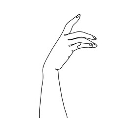 Hand lineart. Continuous line of arm. Beautiful human hand trying to reach something. Beauty concept. Nails. For decoration 