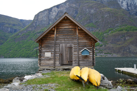 kayaks in the amazing village of undredal in norway