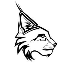 Black and white line art of wildcat head.