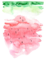 Watercolor juicy watermelon background. Healthy, fresh, delicios, organic food illustration. Summer card, poster template. 