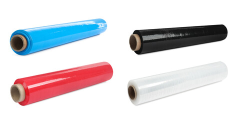 Set with different stretch wraps on white background. Banner design