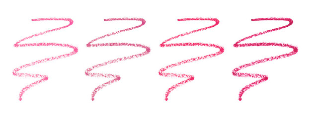 Set with strokes of different beautiful lip pencils on white background. Banner design