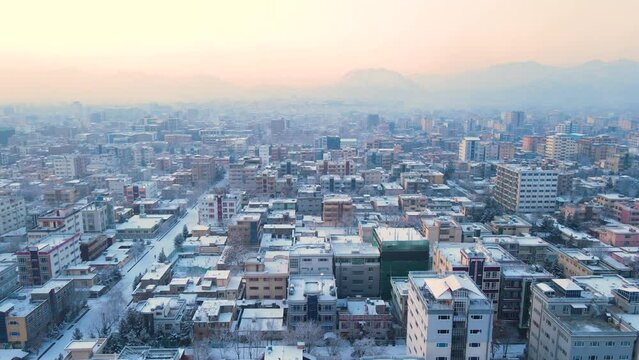 Beautiful view of Kabul city, Afghanistan, Snowing day winter season. 